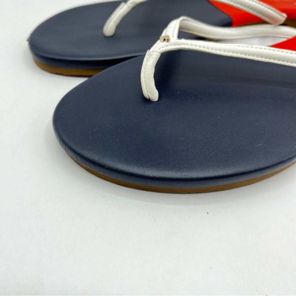Kate Spade Women’s Size 9 Cabana Leather Orange/ Navy Blue Thong Sandals - Picture 4 of 16